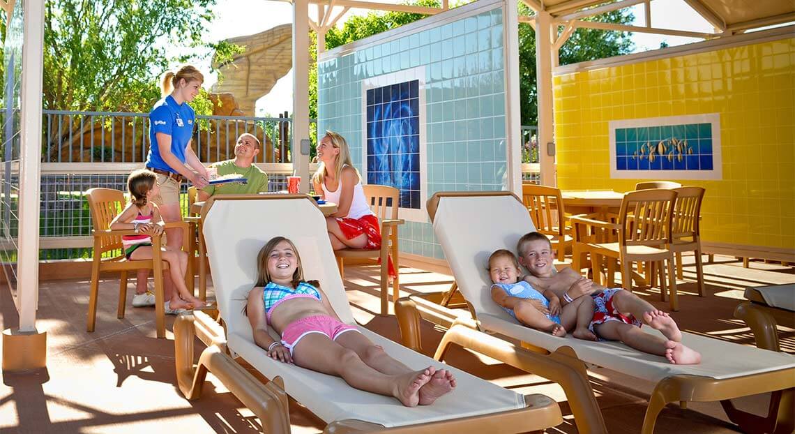 Family enjoying the cabanas
